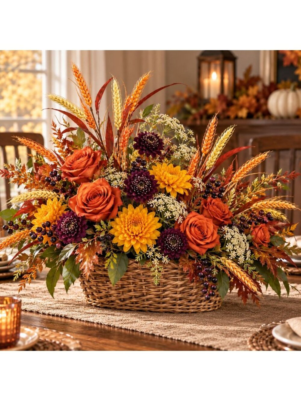 Fall Wheat Spray, Faux Grain Stem, 10 Head Artificial Floral Filler Thanksgiving - Picture 6 of 7